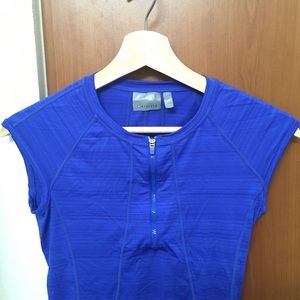 Athleta UPF Blue Cap Sleeve Shirt Quarter Zip XXS